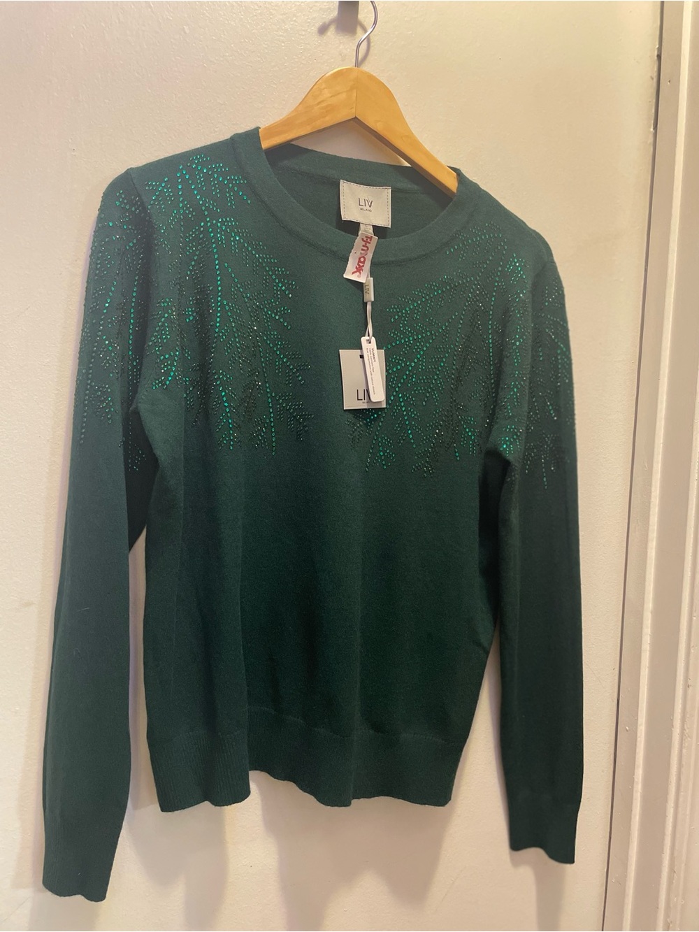 Milano Dark Green Crewneck Sweater with Sparkle Detailing